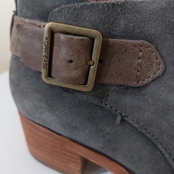 Kork-Ease Mesa Women's Leather Suede Booties Stacked Heel Ankle Boots in Grey - Picture 3 of 9